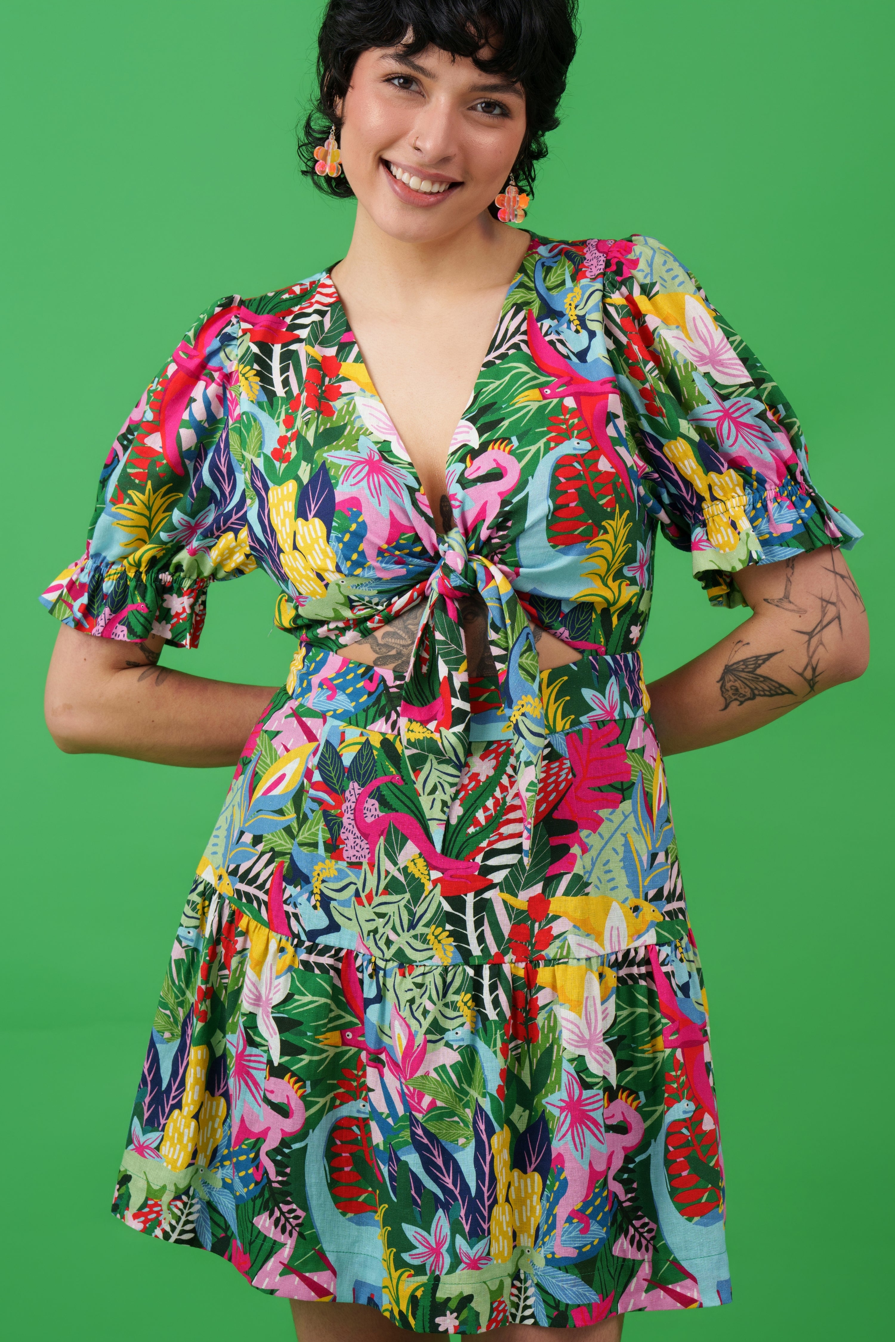 Dino Party Linen Blend Dress