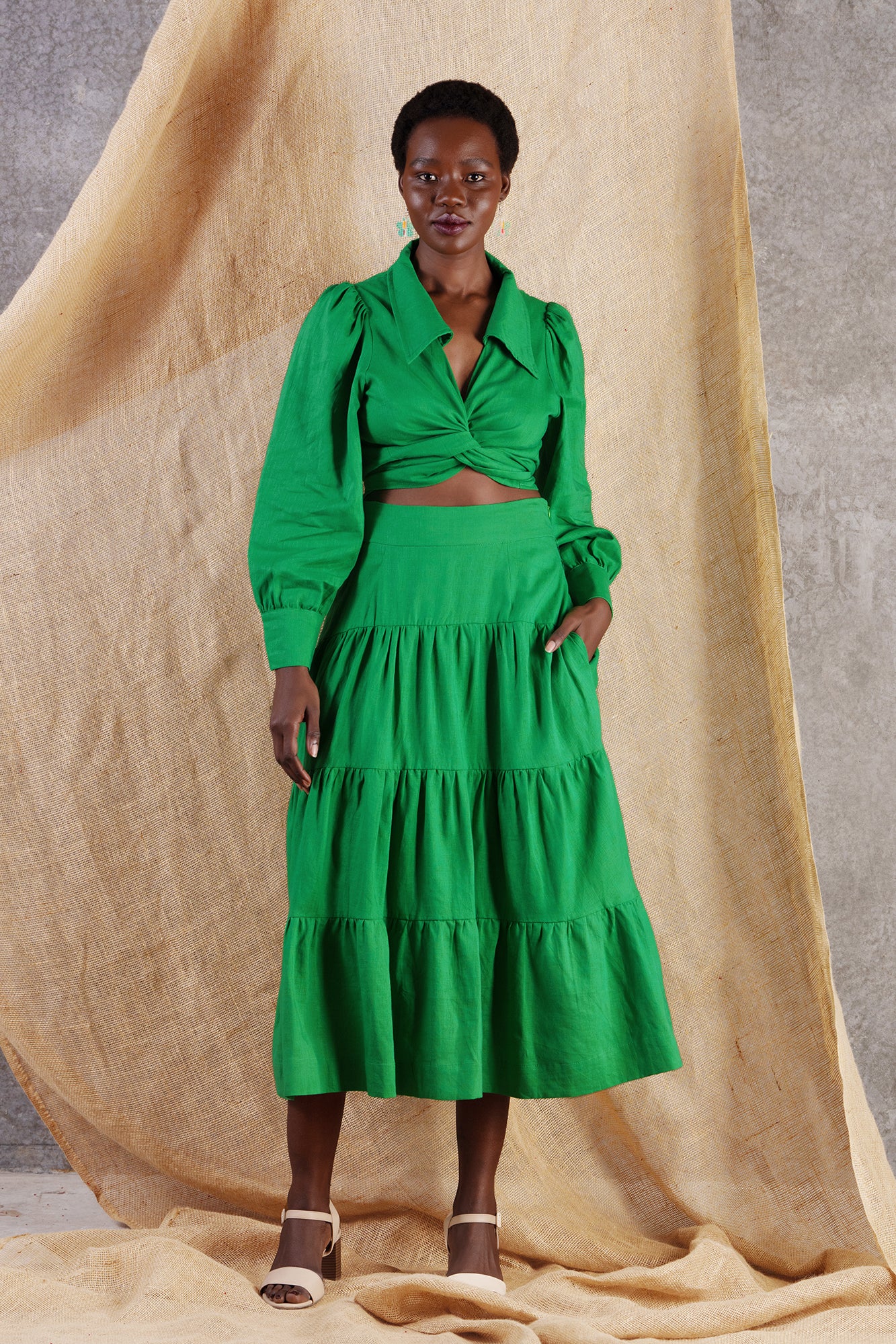 Splash Linen Cotton Maxi Skirt Green