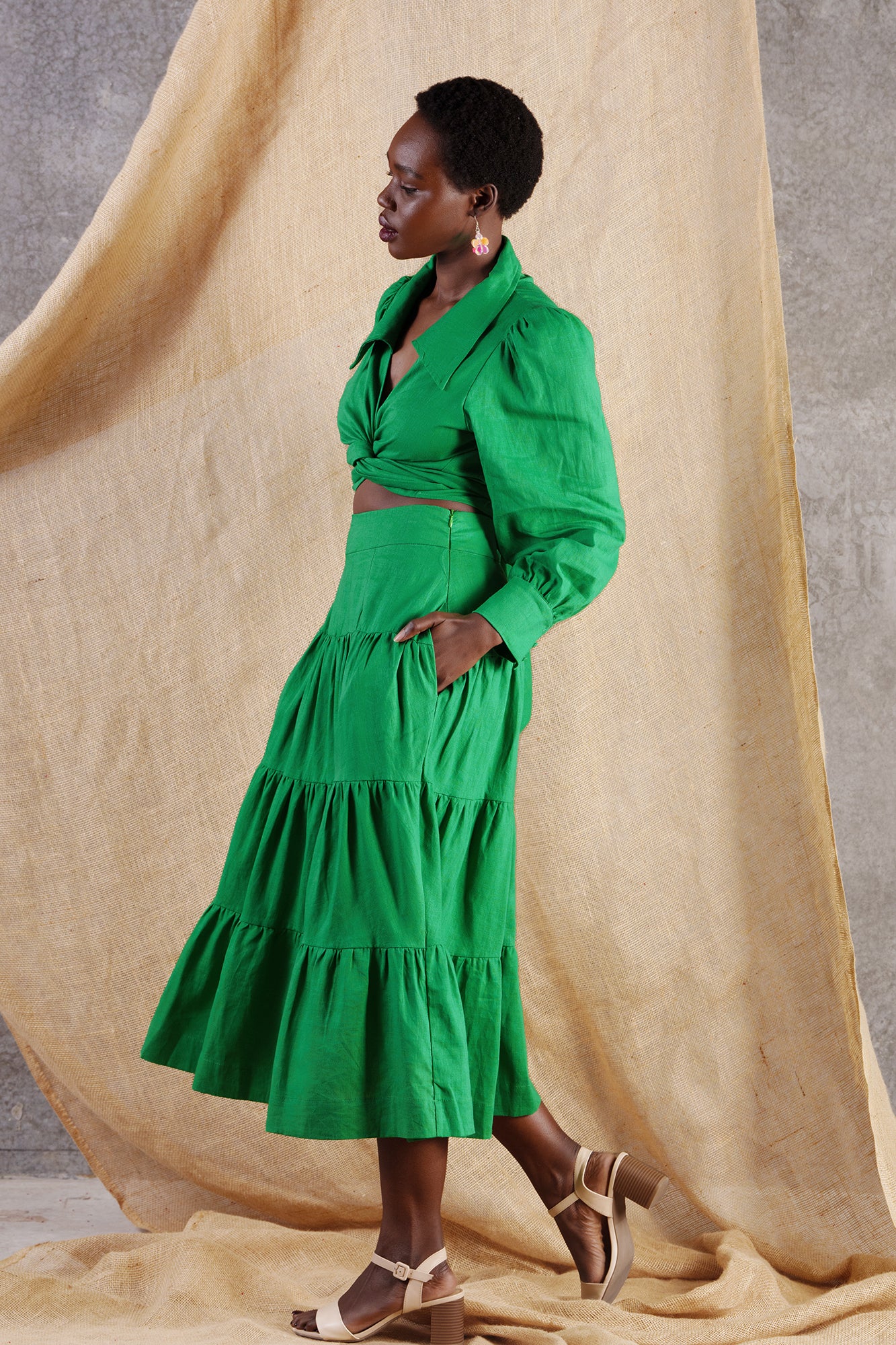 Splash Linen Cotton Maxi Skirt Green