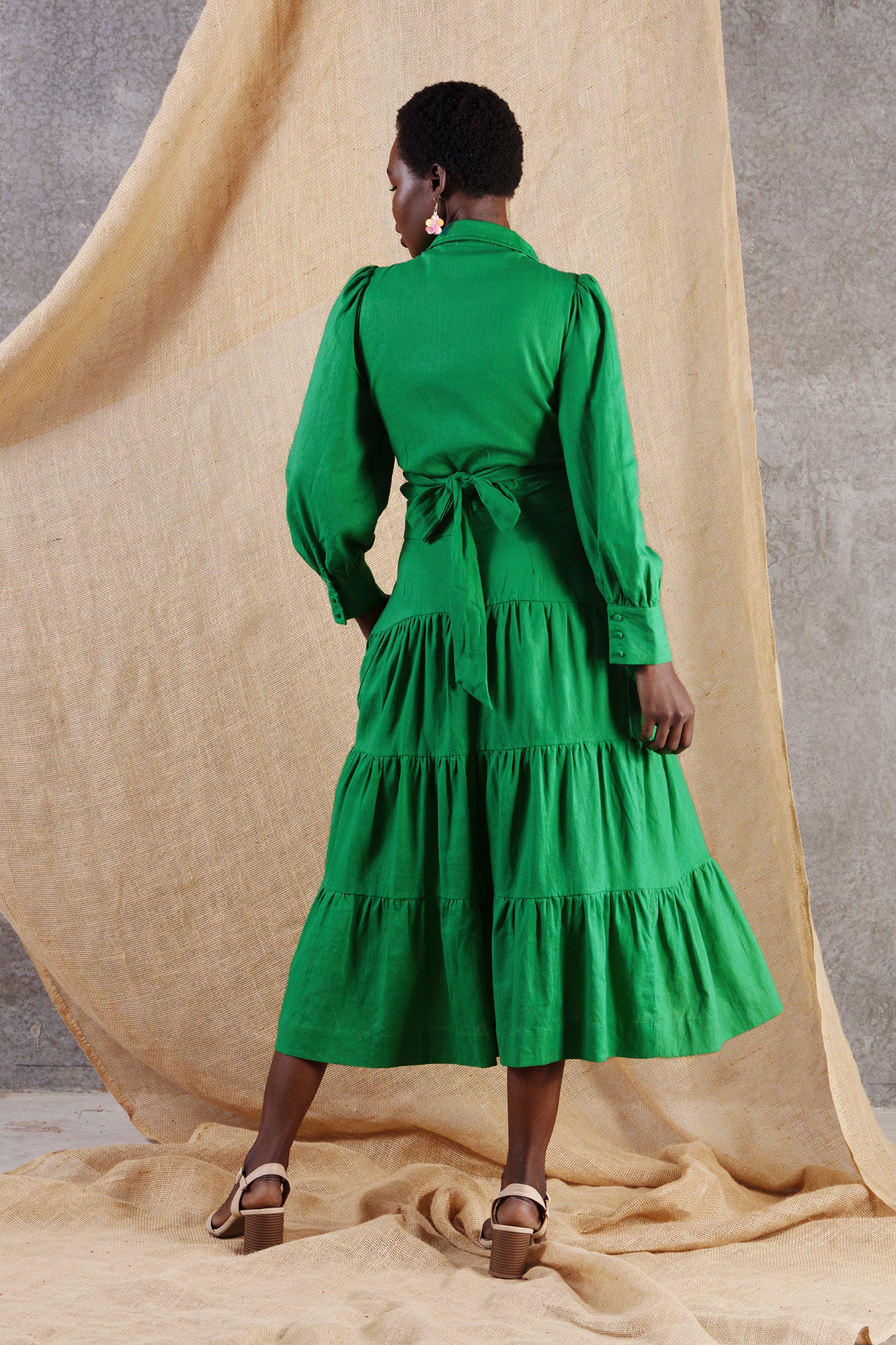 Splash Linen Cotton Maxi Skirt Green