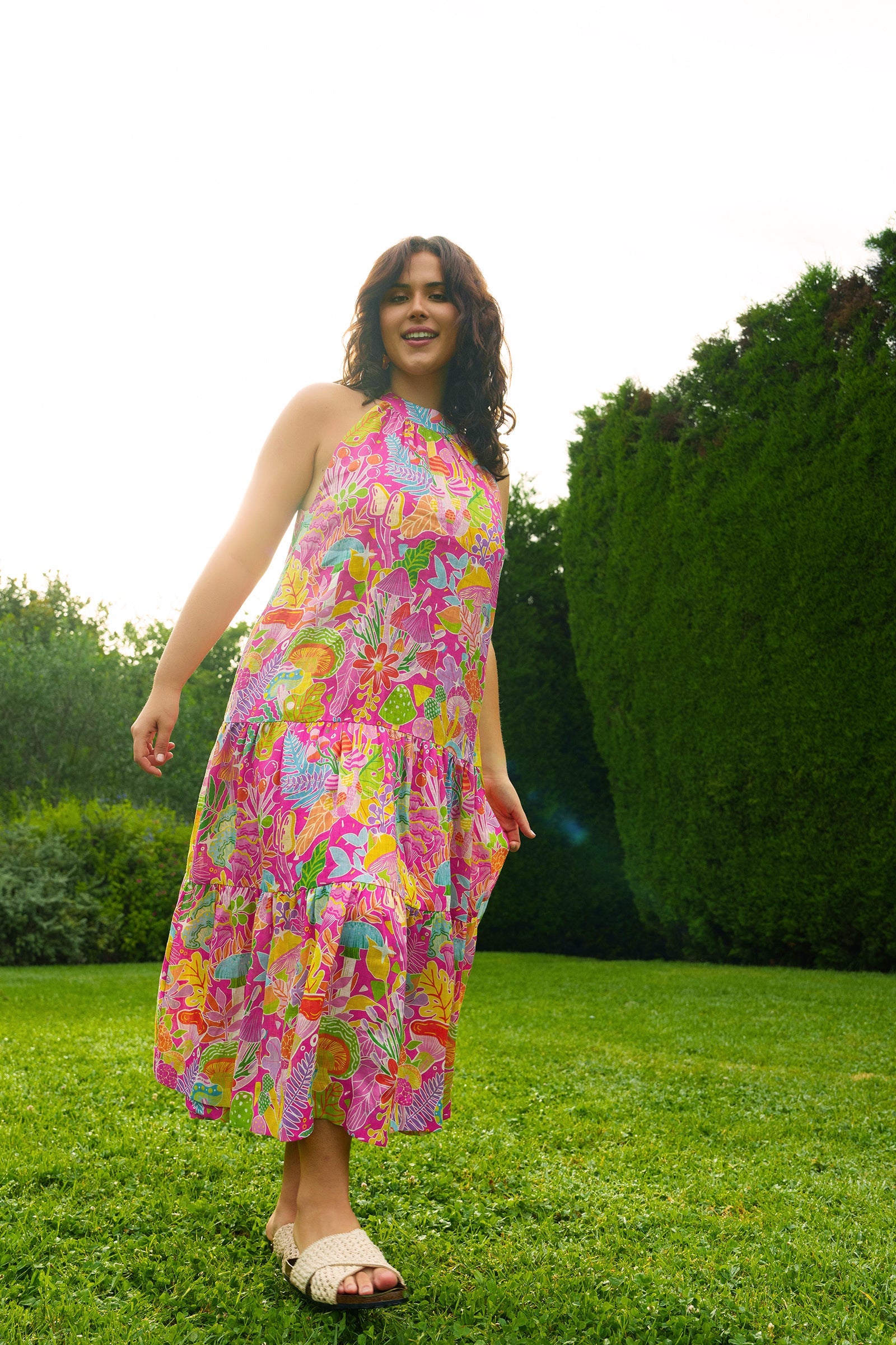 Mushroom Madness Linen Maxi Dress