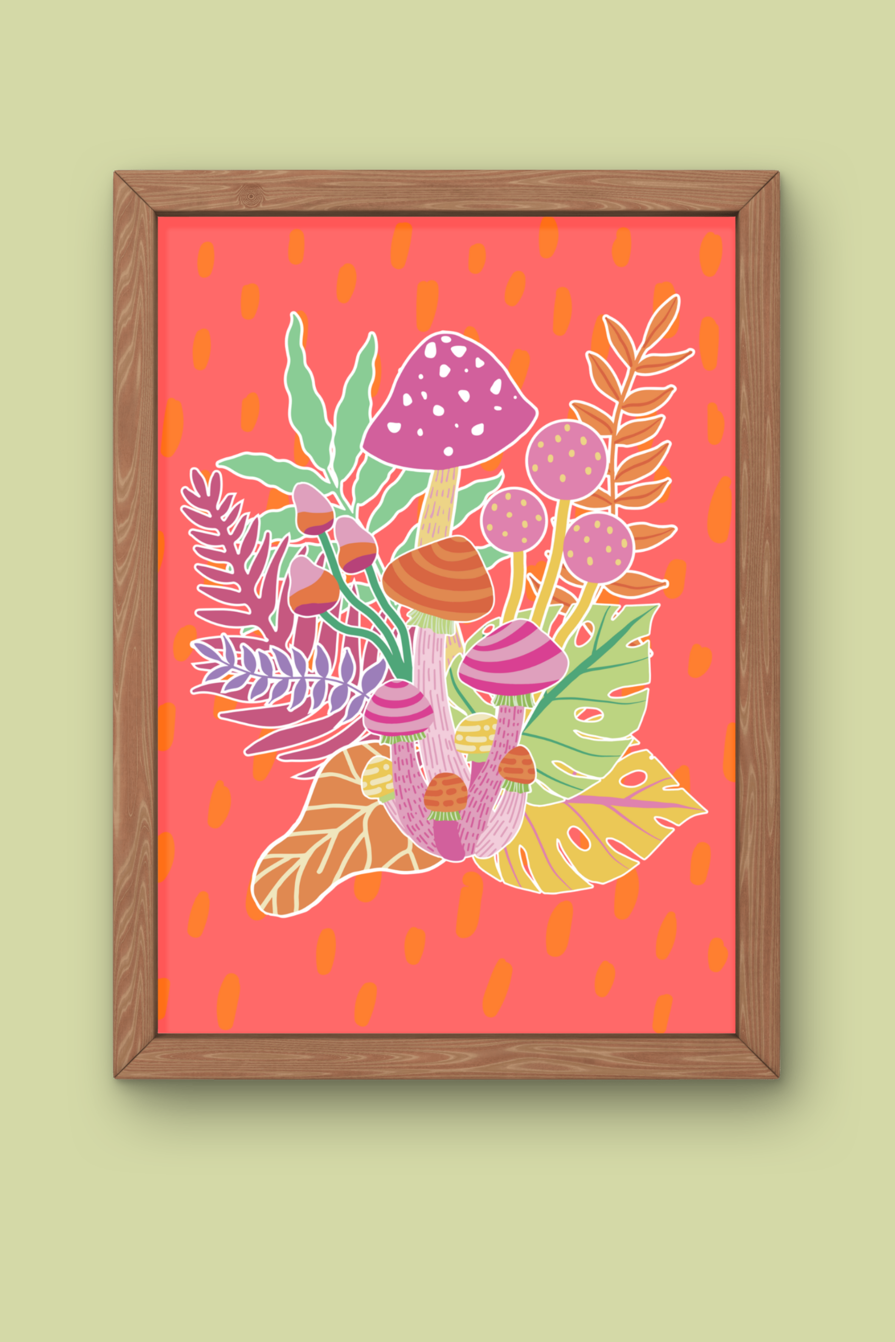 Mushroom Madness Art Print - Orange