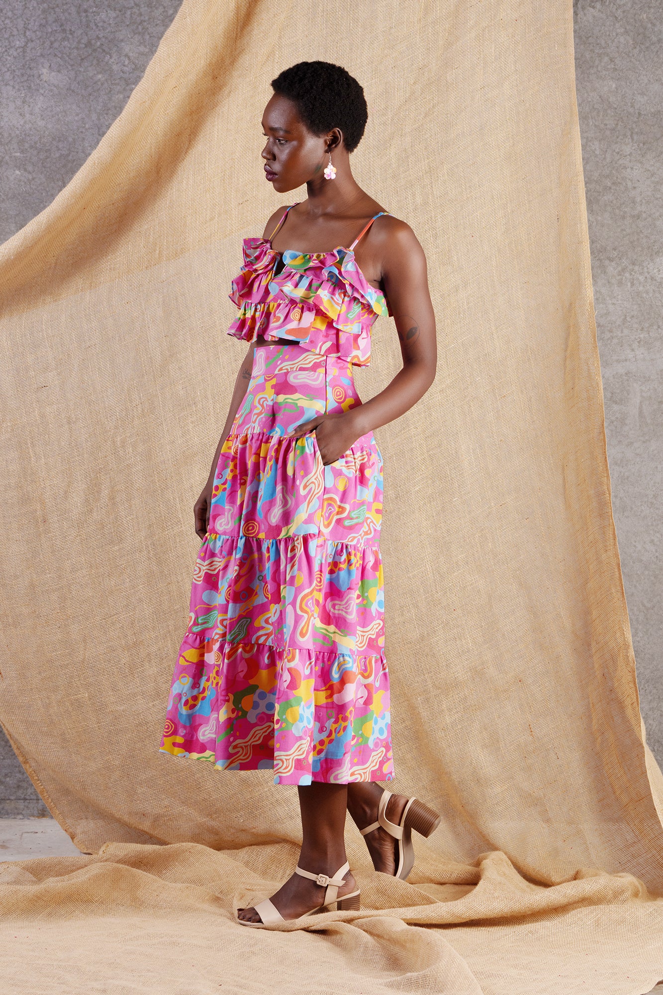 Splash Linen Blend Maxi Skirt Pink