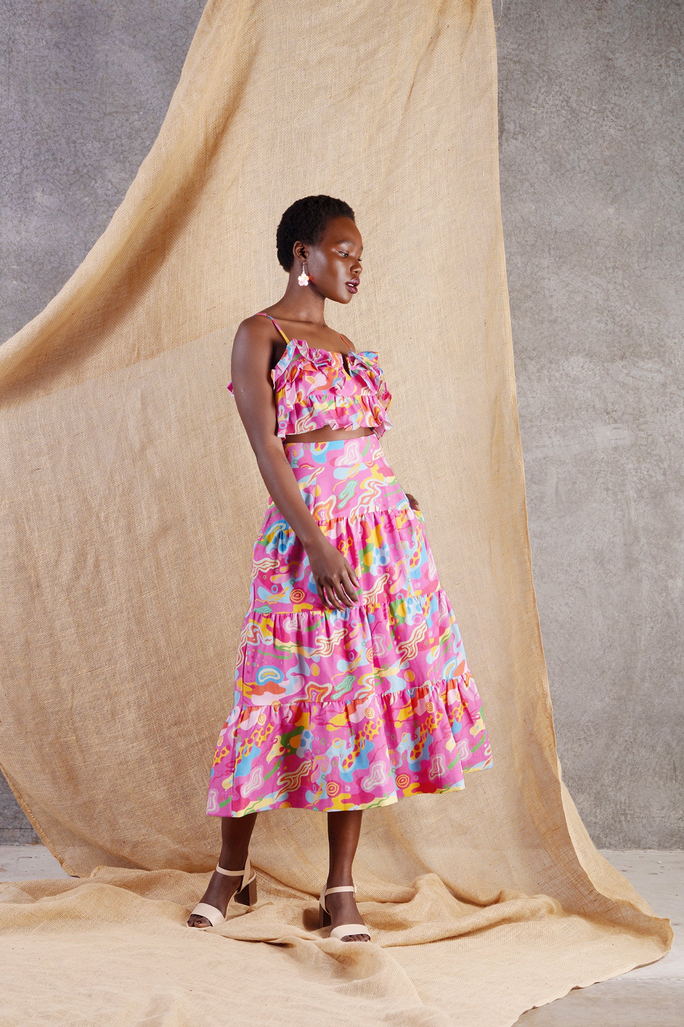 Splash Linen Blend Maxi Skirt Pink