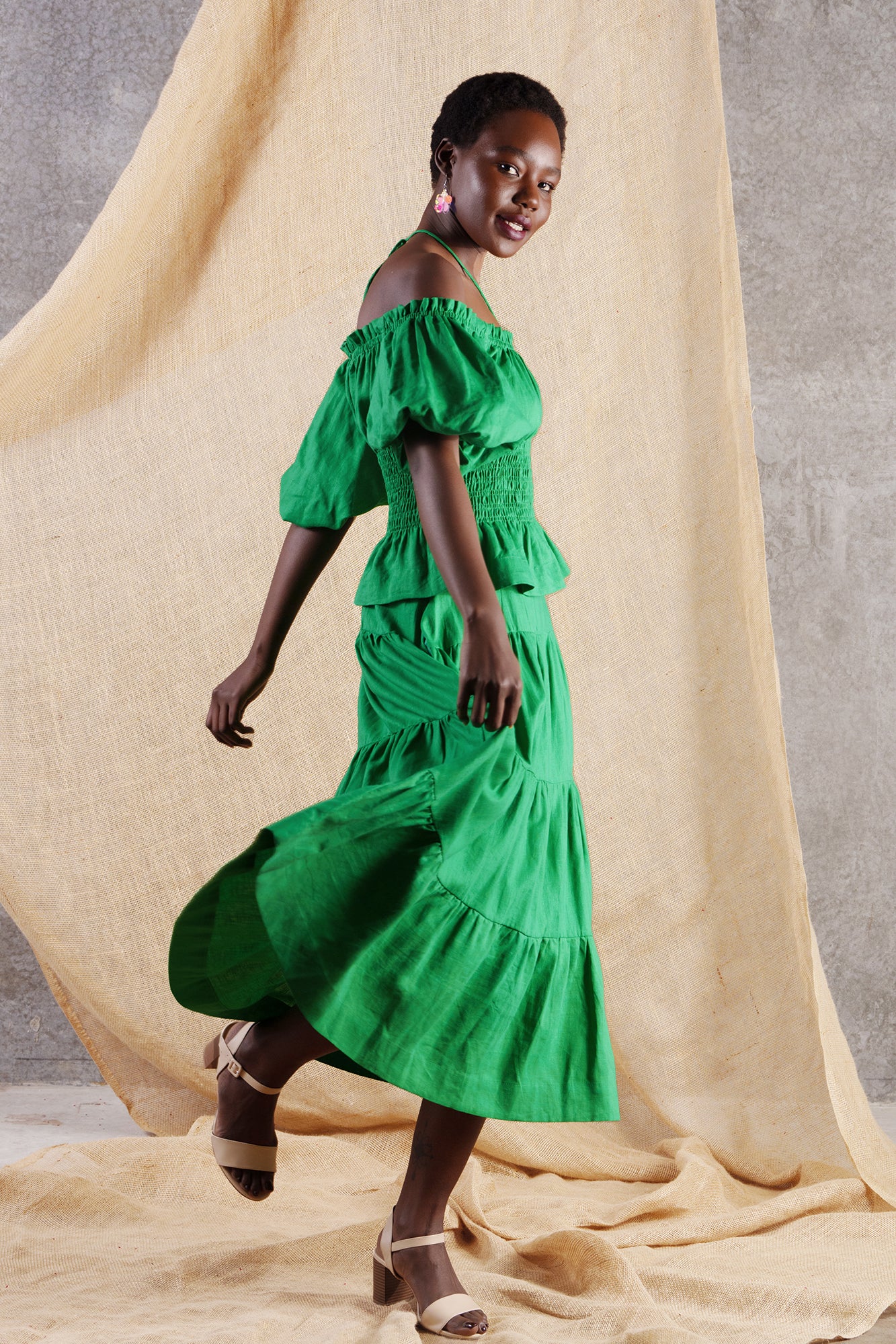 Splash Linen Cotton Maxi Skirt Green